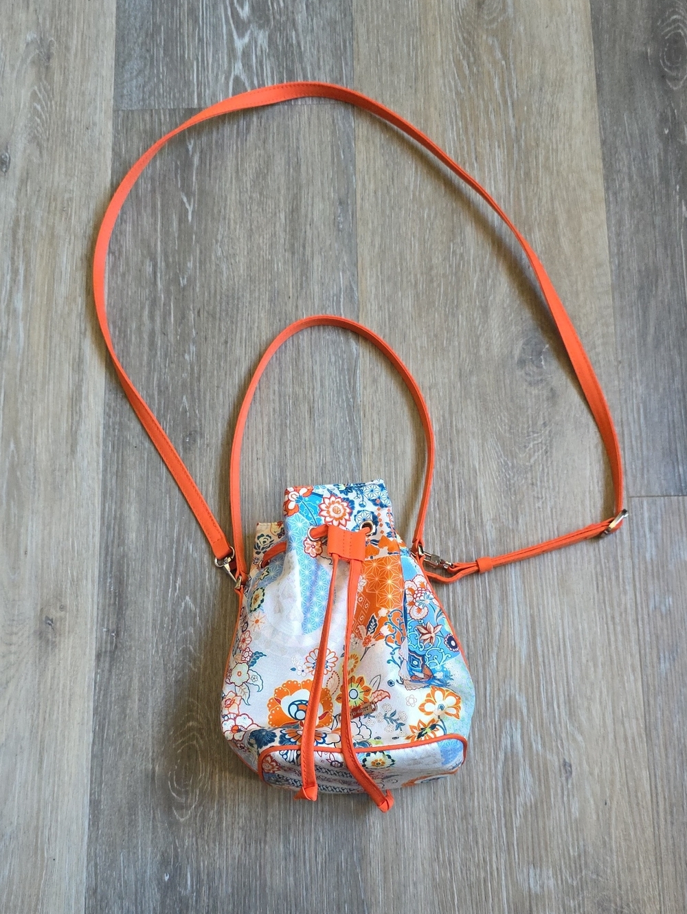 Jim Thompson Orange Floral Drawstring Mini Crossbody Bag